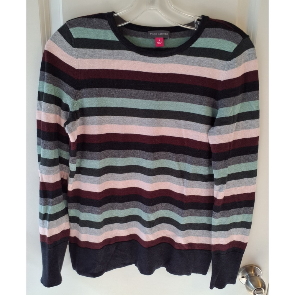 Vince Camuto Sweater Small Striped Knit Multicolor Long Sleeve Lightweight Pullo